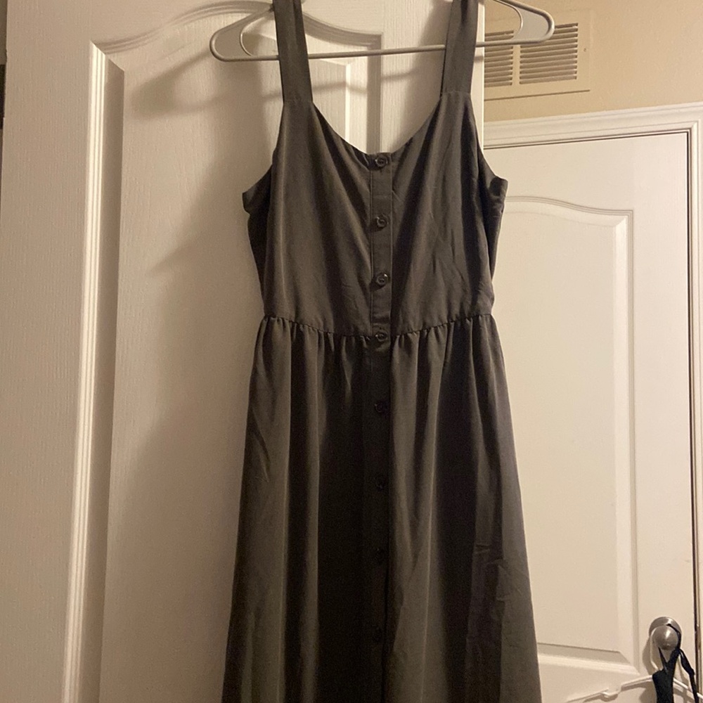 Nicole Miller olive/army green button down dress, zip up back.